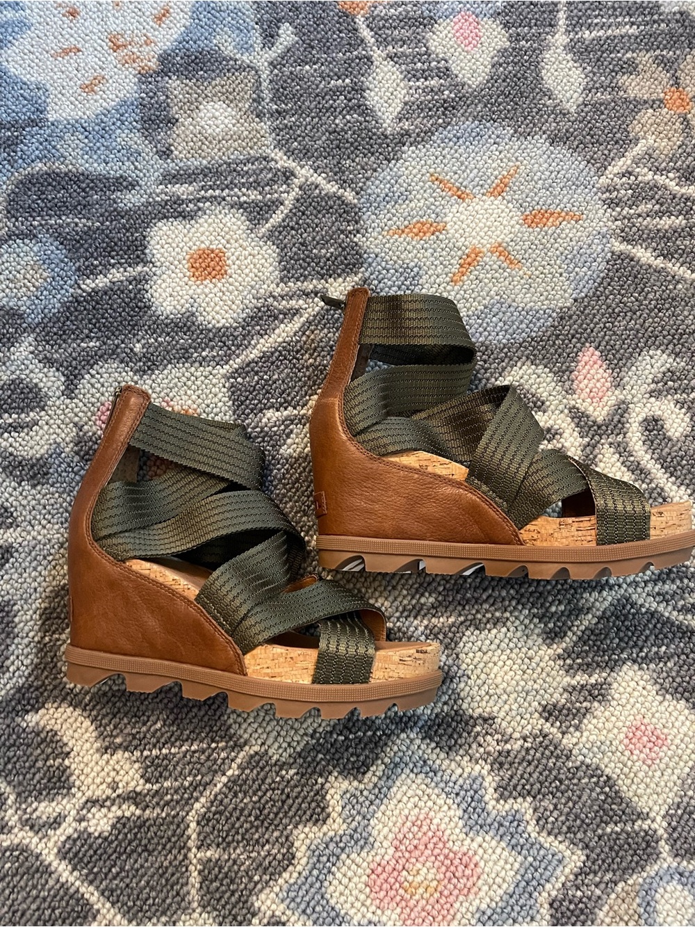 Sorel Olive Green Crisscross Wedge Sandals - Picture 2 of 3
